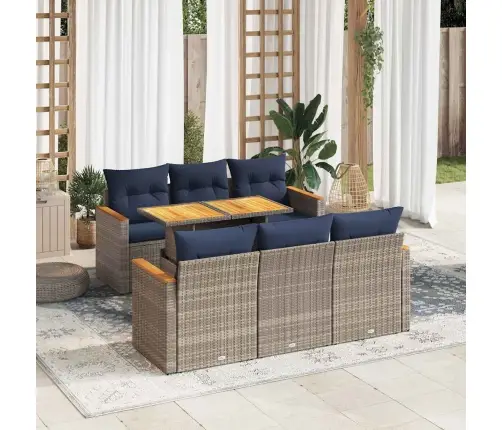 Sofos Komplektas Su Pagalvėlėmis, 7 Dalių, Pilkas, Poliratanas