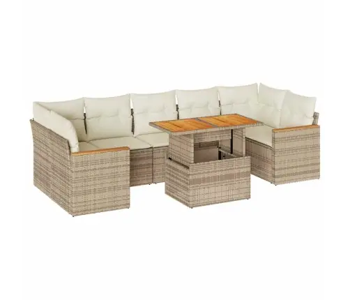 8-Daļīgs Dārza Dīvāna Komplekts, Matrači, Bēša Pe Rotangpalma Vidaxl