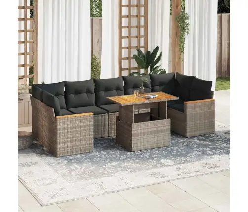 8-Daļīgs Dārza Dīvāna Komplekts, Matrači, Pelēks Pe Rotangpalma Vidaxl