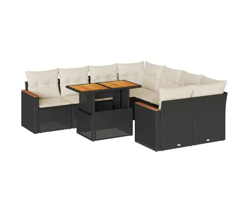 9-Daļīgs Dārza Dīvāna Komplekts, Matrači, Melna Pe Rotangpalma Vidaxl