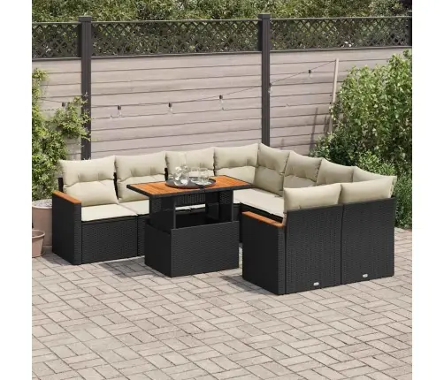 9-Daļīgs Dārza Dīvāna Komplekts, Matrači, Melna Pe Rotangpalma Vidaxl