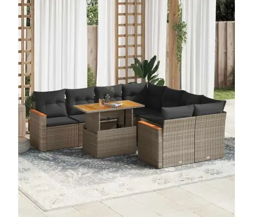 Sodo Komplektas Su Pagalvėlėmis, 9 Dalių, Poliratanas/Akacija