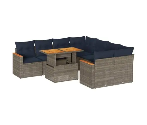 9-Daļīgs Dārza Dīvāna Komplekts Ar Matračiem, Pelēks Pe Pinums Vidaxl