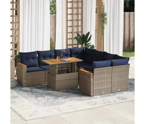 9-Daļīgs Dārza Dīvāna Komplekts Ar Matračiem, Pelēks Pe Pinums Vidaxl