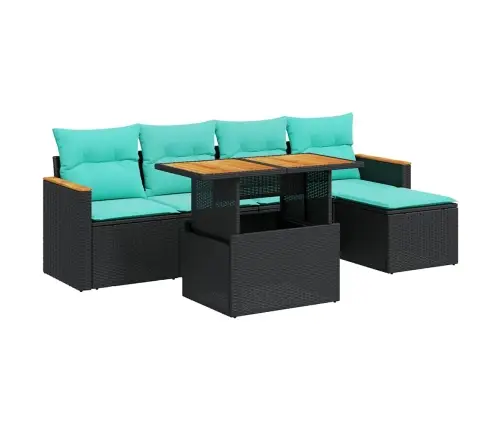 Sofos Komplektas Su Pagalvėlėmis, 6 Dalių, Juodas, Poliratanas