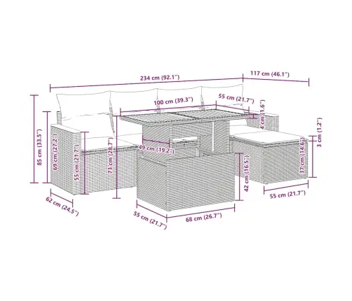 Sofos Komplektas Su Pagalvėlėmis, 6 Dalių, Juodas, Poliratanas
