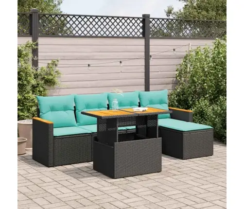 Sofos Komplektas Su Pagalvėlėmis, 6 Dalių, Juodas, Poliratanas