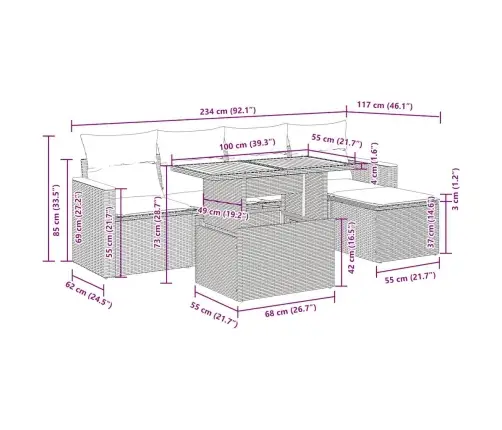 6-Daļīgs Dārza Dīvāna Komplekts, Matrači, Bēša Pe Rotangpalma Vidaxl