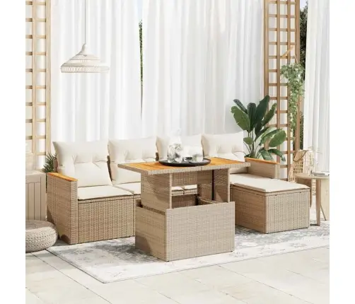 6-Daļīgs Dārza Dīvāna Komplekts, Matrači, Bēša Pe Rotangpalma Vidaxl