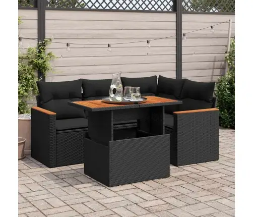 5-Daļīgs Dārza Dīvānu Komplekts, Matrači, Melna Pe Rotangpalma Vidaxl