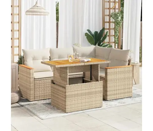 5-Daļīgs Dārza Dīvāna Komplekts, Matrači, Bēša Pe Rotangpalma Vidaxl