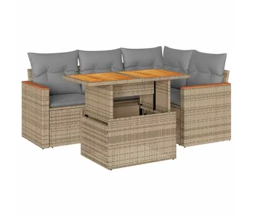 5-Daļīgs Dārza Dīvāna Komplekts, Matrači, Bēša Pe Rotangpalma Vidaxl