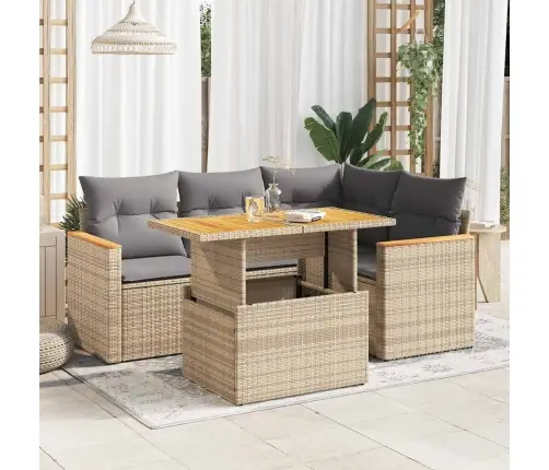 5-Daļīgs Dārza Dīvāna Komplekts, Matrači, Bēša Pe Rotangpalma Vidaxl