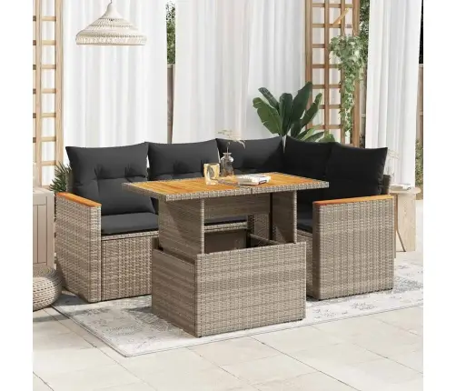 5-Daļīgs Dārza Dīvānu Komplekts, Matrači, Pelēka Pe Rotangpalma Vidaxl