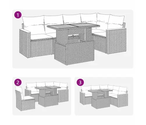 6-Osaline Aiadiivani Komplekt Patjadega, Beež, Rotang/Akaatsia