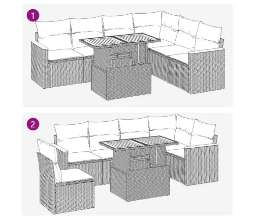 7-Osaline Aiadiivani Komplekt Patjadega, Must, Rotang/Akaatsia