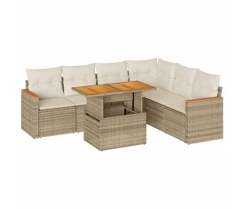 7-Daļīgs Dārza Dīvāna Komplekts, Matrači, Bēša Pe Rotangpalma Vidaxl