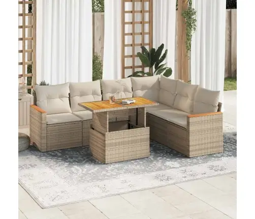 7-Daļīgs Dārza Dīvāna Komplekts, Matrači, Bēša Pe Rotangpalma Vidaxl