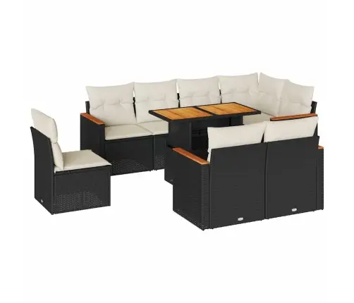 9-Daļīgs Dārza Dīvāna Komplekts, Matrači, Melna Pe Rotangpalma Vidaxl