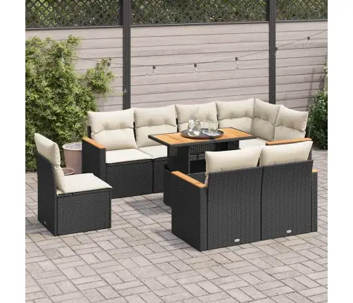 9-Daļīgs Dārza Dīvāna Komplekts, Matrači, Melna Pe Rotangpalma Vidaxl