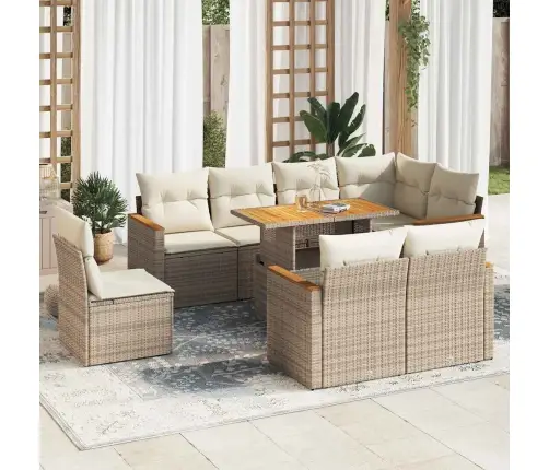 9-Daļīgs Dārza Dīvānu Komplekts, Matrači, Bēša Pe Rotangpalma Vidaxl