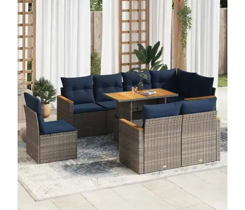 9-Daļīgs Dārza Dīvāna Komplekts Ar Matračiem, Pelēks Pe Pinums Vidaxl