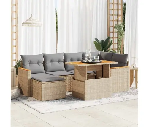 7-Daļīgs Dārza Dīvāna Komplekts, Matrači, Bēša Pe Rotangpalma Vidaxl