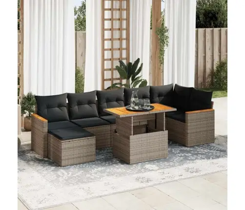 8-Daļīgs Dārza Dīvāna Komplekts, Matrači, Pelēks Pe Rotangpalma Vidaxl