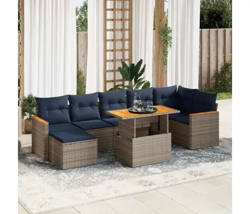 8-Daļīgs Dārza Dīvāna Komplekts Ar Matračiem, Pelēks Pe Pinums Vidaxl