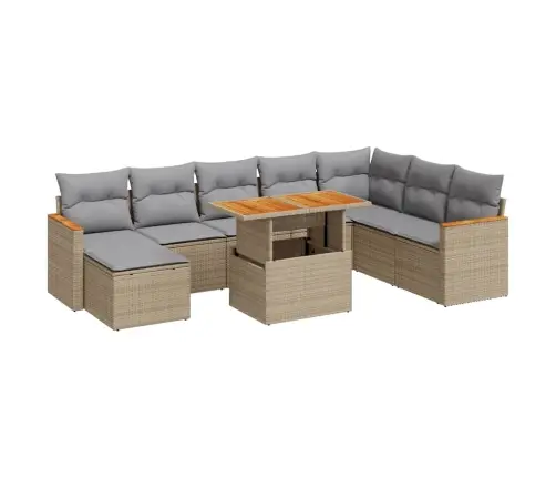 9-Daļīgs Dārza Dīvānu Komplekts, Matrači, Bēša Pe Rotangpalma Vidaxl