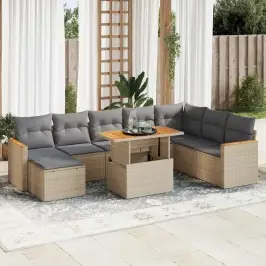 9-Osaline Aiadiivani Komplekt Patjadega, Beež, Rotang/Akaatsia