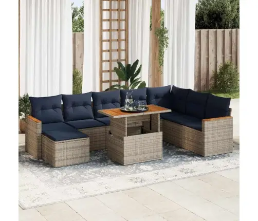 Sofos Komplektas Su Pagalvėlėmis, 9 Dalių, Pilkas, Poliratanas