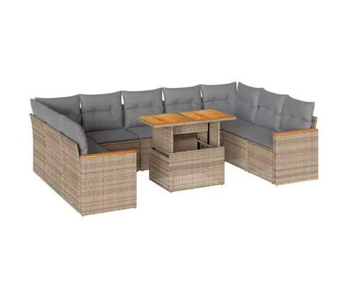 10-Daļīgs Dārza Dīvāna Komplekts, Matrači, Bēša Pe Rotangpalma Vidaxl