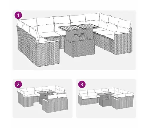 10-Daļīgs Dārza Dīvāna Komplekts, Matrači, Bēša Pe Rotangpalma Vidaxl