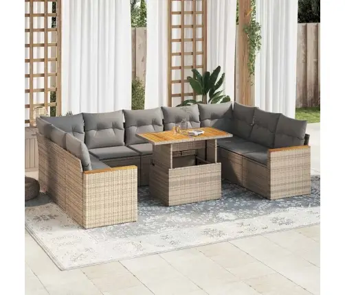 10-Daļīgs Dārza Dīvāna Komplekts, Matrači, Bēša Pe Rotangpalma Vidaxl