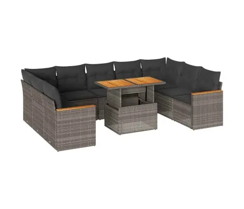 10-Daļīgs Dārza Dīvāna Komplekts Matrači Pelēka Pe Rotangpalma Vidaxl