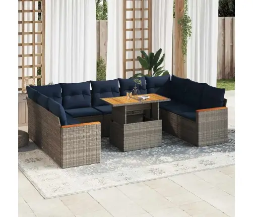 10-Daļīgs Dārza Dīvāna Komplekts Ar Matračiem, Pelēks Pe Pinums Vidaxl