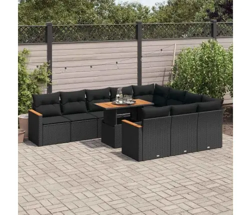 11-Daļīgs Dārza Dīvāna Komplekts, Matrači, Melna Pe Rotangpalma Vidaxl