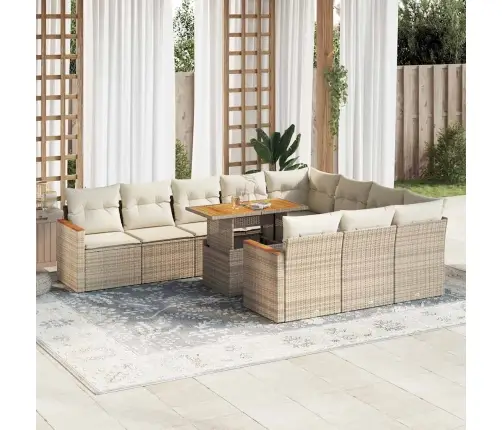 11-Daļīgs Dārza Dīvāna Komplekts, Matrači, Bēša Pe Rotangpalma Vidaxl