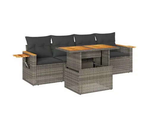 5-Daļīgs Dārza Dīvānu Komplekts, Matrači, Pelēka Pe Rotangpalma Vidaxl