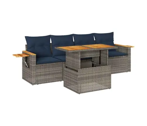 5-Daļīgs Dārza Dīvāna Komplekts Ar Matračiem, Pelēks Pe Pinums Vidaxl