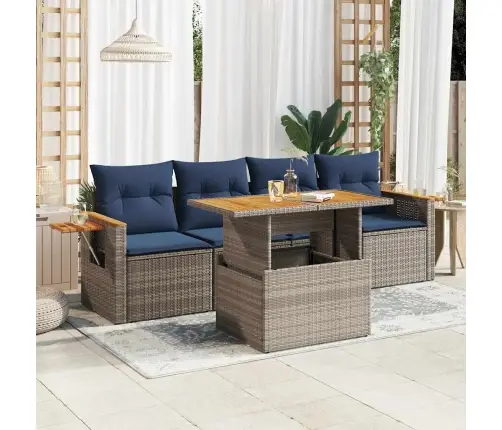 5-Daļīgs Dārza Dīvāna Komplekts Ar Matračiem, Pelēks Pe Pinums Vidaxl