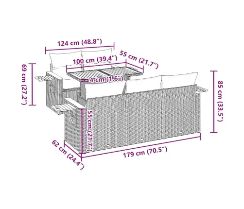 6-Osaline Aiadiivani Komplekt Patjadega, Must, Rotang/Akaatsia