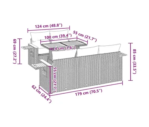 6-Osaline Aiadiivani Komplekt Patjadega, Must, Rotang/Akaatsia