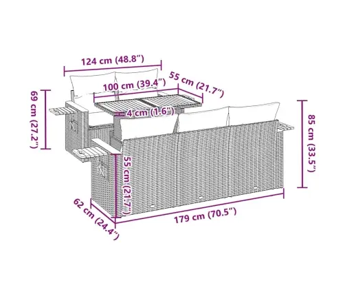 Sodo Komplektas Su Pagalvėlėmis, 6 Dalių, Poliratanas/Akacija