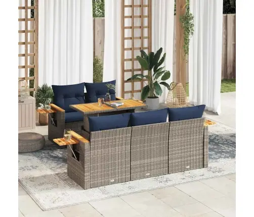 6-Daļīgs Dārza Dīvāna Komplekts Ar Matračiem, Pelēks Pe Pinums Vidaxl