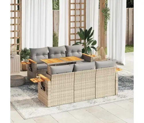 7-Daļīgs Dārza Dīvāna Komplekts, Matrači, Bēša Pe Rotangpalma Vidaxl