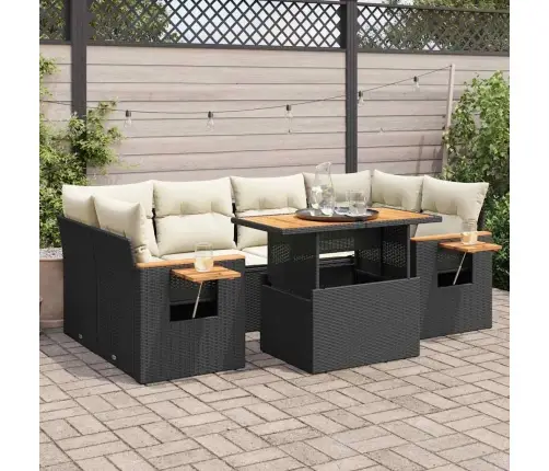 7-Daļīgs Dārza Dīvāna Komplekts, Matrači, Melna Pe Rotangpalma Vidaxl