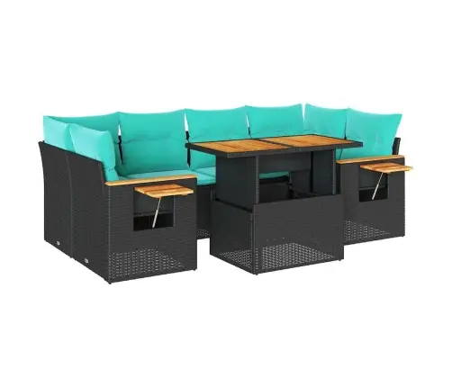 Sofos Komplektas Su Pagalvėlėmis, 7 Dalių, Juodas, Poliratanas