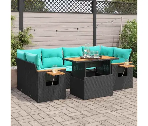 Sofos Komplektas Su Pagalvėlėmis, 7 Dalių, Juodas, Poliratanas